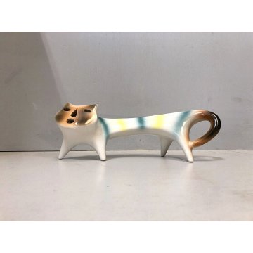 FIGURA CERAMICA GATTO SCHIENA DRITTA Roberto Rigon DESIGN VINTAGE POTTERY '70s