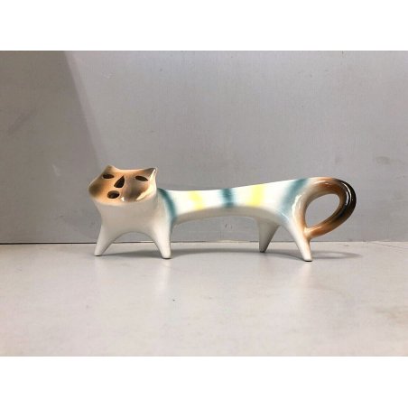 FIGURA CERAMICA GATTO SCHIENA DRITTA Roberto Rigon DESIGN VINTAGE POTTERY '70s
