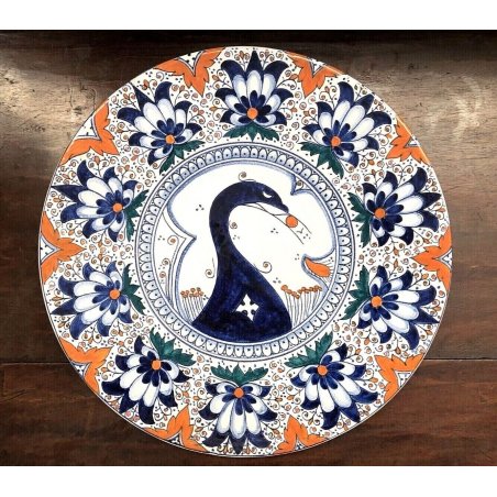 PIATTO DECORATIVO DA PARATA F. Zauli CERAMICA FAENZA DECORO PAVONE '900 VINTAGE