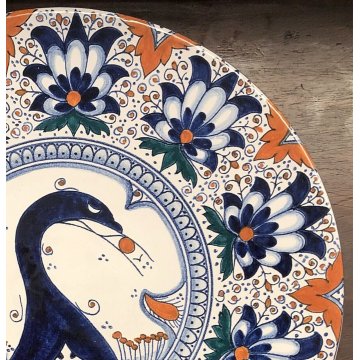 PIATTO DECORATIVO DA PARATA F. Zauli CERAMICA FAENZA DECORO PAVONE '900 VINTAGE