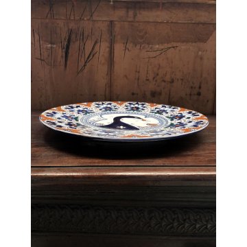 PIATTO DECORATIVO DA PARATA F. Zauli CERAMICA FAENZA DECORO PAVONE '900 VINTAGE