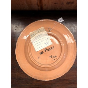 GRANDE PIATTO DECORATIVO Walter Pozzi 18/50 MAIOLICA Rossicone ø 45,5 cm '70s