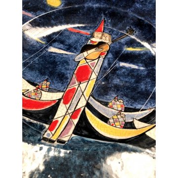 GRANDE PIATTO DECORATIVO Walter Pozzi 18/50 MAIOLICA Rossicone ø 45,5 cm '70s