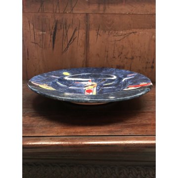 GRANDE PIATTO DECORATIVO Walter Pozzi 18/50 MAIOLICA Rossicone ø 45,5 cm '70s