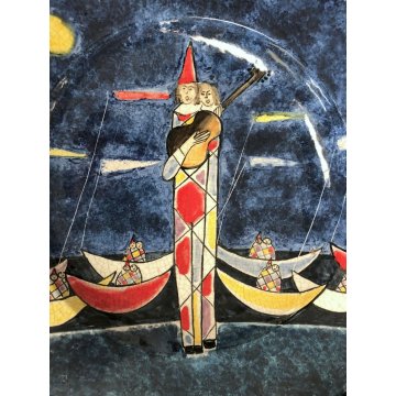 GRANDE PIATTO DECORATIVO Walter Pozzi 18/50 MAIOLICA Rossicone ø 45,5 cm '70s