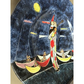 GRANDE PIATTO DECORATIVO Walter Pozzi 18/50 MAIOLICA Rossicone ø 45,5 cm '70s