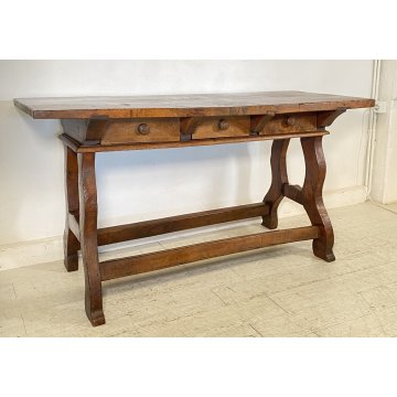 ANTICA SCRIVANIA SCRITTOIO FRATINO 1600 3 CASSETTI LEGNO NOCE TAVOLO SCRETAIRE 