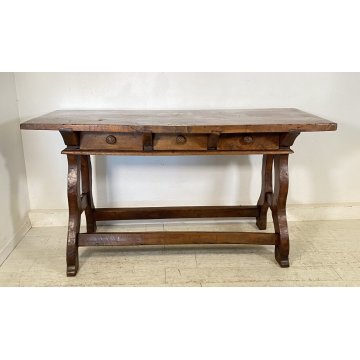 ANTICA SCRIVANIA SCRITTOIO FRATINO 1600 3 CASSETTI LEGNO NOCE TAVOLO SCRETAIRE 