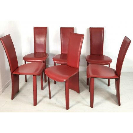 SET 6 SEDIE VINTAGE DESIGN ROSSE WIND CUOIO MODELLO JULIA VENTO MADE IN ITALY 