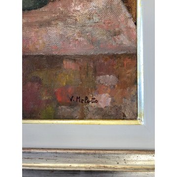 GRANDE QUADRO OLIO TELA Vito Melotto NATURA MORTA Composizione FIORI CIOTOLA 86'