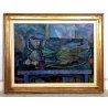 GRANDE QUADRO OLIO TELA Vito Melotto NATURA MORTA con PESCI FOTO AUTENENTICA '75