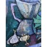 GRANDE QUADRO OLIO TELA Vito Melotto NATURA MORTA con PESCI FOTO AUTENENTICA '75