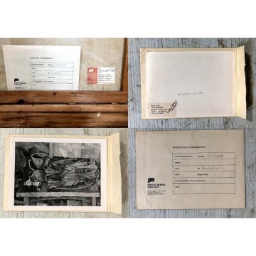 GRANDE QUADRO OLIO TELA Vito Melotto NATURA MORTA con PESCI FOTO AUTENENTICA '75