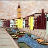 QUADRO FORMELLA PLACCA CERAMICA SMALTATA P. De Petri LAGUNA CANALE Venezia '900 