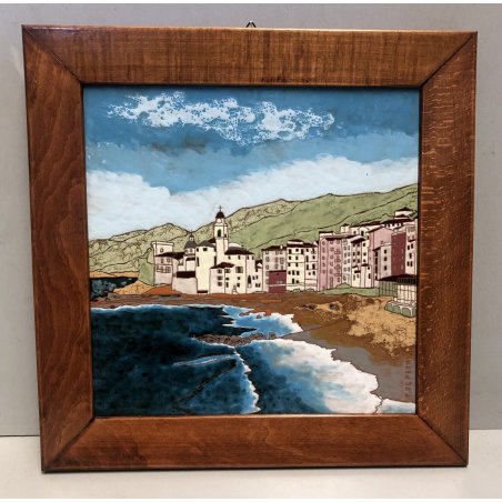 QUADRO FORMELLA PIASTRA CERAMICA SMALTATA P. De Petri  MARINA PESAGGIO GOLFO 900