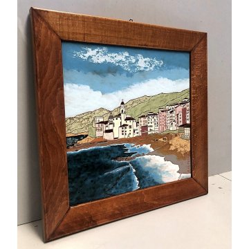 QUADRO FORMELLA PIASTRA CERAMICA SMALTATA P. De Petri  MARINA PESAGGIO GOLFO 900