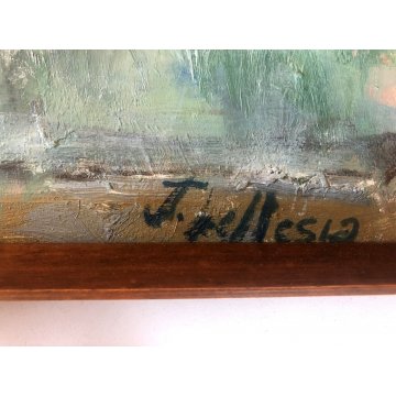 GRANDE QUADRO OLIO TELA Jean Bellesia Canale Olandese PAESAGGIO MARINA PORTO 900