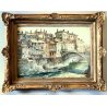 GRANDE QUADRO ACQUERELLO G. Roncaglia ANTICA VEDUTA VARALLO ponte fiume Sesia