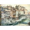 GRANDE QUADRO ACQUERELLO G. Roncaglia ANTICA VEDUTA VARALLO ponte fiume Sesia