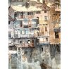 GRANDE QUADRO ACQUERELLO G. Roncaglia ANTICA VEDUTA VARALLO ponte fiume Sesia