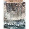 GRANDE QUADRO ACQUERELLO L. Roncaglia ANTICA VEDUTA VARALLO ponte fiume Sesia 