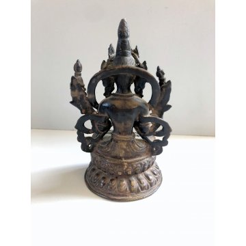 ANTICA STATUA BUDDA SEDUTO PREGHIERA MEDITAZIONE OTTONE PATINA VINTAGE 