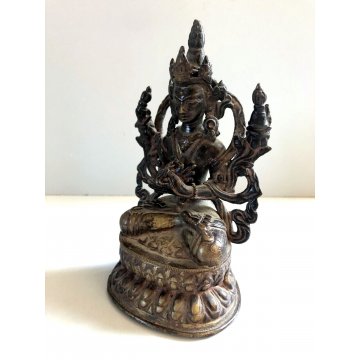 ANTICA STATUA BUDDA SEDUTO PREGHIERA MEDITAZIONE OTTONE PATINA VINTAGE 