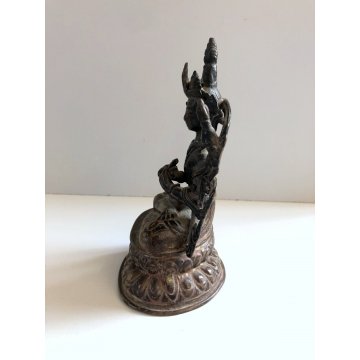 ANTICA STATUA BUDDA SEDUTO PREGHIERA MEDITAZIONE OTTONE PATINA VINTAGE 