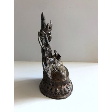 ANTICA STATUA BUDDA SEDUTO PREGHIERA MEDITAZIONE OTTONE PATINA VINTAGE 