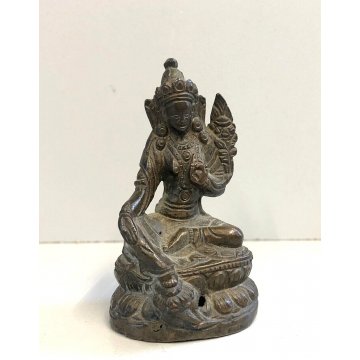 PICCOLA ANTICA STATUA FIGURA BUDDA SEDUTO PREGHIERA MEDITAZIONE OTTONE VINTAGE 