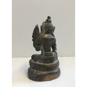 PICCOLA ANTICA STATUA FIGURA BUDDA SEDUTO PREGHIERA MEDITAZIONE OTTONE VINTAGE 