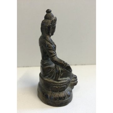 PICCOLA ANTICA STATUA FIGURA BUDDA SEDUTO PREGHIERA MEDITAZIONE OTTONE VINTAGE 