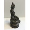 PICCOLA ANTICA STATUA FIGURA BUDDA SEDUTO PREGHIERA MEDITAZIONE OTTONE VINTAGE 
