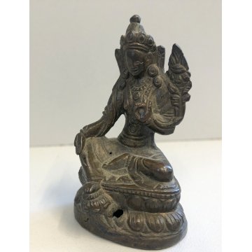 PICCOLA ANTICA STATUA FIGURA BUDDA SEDUTO PREGHIERA MEDITAZIONE OTTONE VINTAGE 