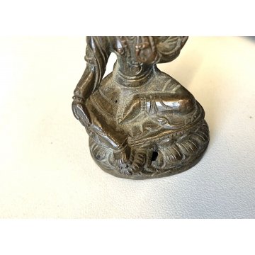 PICCOLA ANTICA STATUA FIGURA BUDDA SEDUTO PREGHIERA MEDITAZIONE OTTONE VINTAGE 