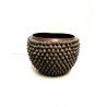 ANTICO VASO BRONZO TONDO ARTE ORIENTALE DECORO RILIEVO RICCI TESTA di BUDDHA 