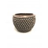 ANTICO VASO BRONZO TONDO ARTE ORIENTALE DECORO RILIEVO RICCI TESTA di BUDDHA 
