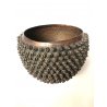 ANTICO VASO BRONZO TONDO ARTE ORIENTALE DECORO RILIEVO RICCI TESTA di BUDDHA 
