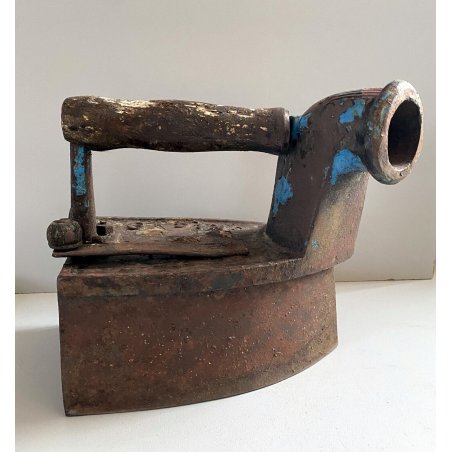 GRANDE RARO ANTICO FERRO DA STIRO a CAMINO al CARBONE EPOCA 1800 antique iron 