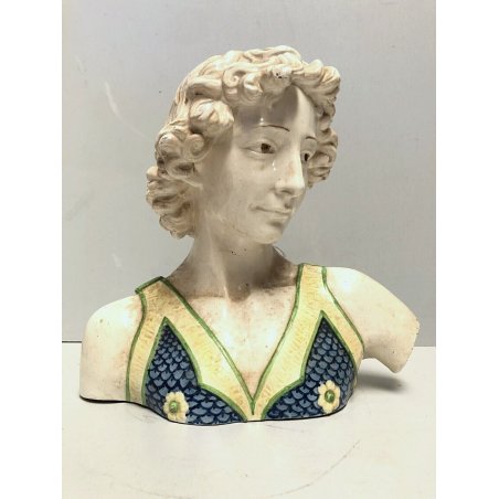 ANTICO BUSTO M. Salvini MAIOLICA BIANCA SMALTO POLICROMO David del Verrocchio 
