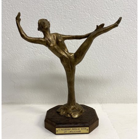 SCULTURA BRONZO DORATO FIGURA FEMMINILE Domenico Mazzilli L'ALBERO DELLA VITA