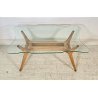TAVOLO BASSO CAFFE' VINTAGE LEGNO FAGGIO CRISTALLO ATTR. Mollino Gio Ponti '50s