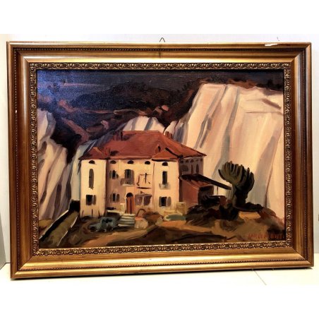 QUADRO DIPINTO OLIO Carlo Monti PAESAGGIO ROCCA CASA RURALE LAGO MAGGIORE