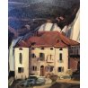 QUADRO DIPINTO OLIO Carlo Monti PAESAGGIO ROCCA CASA RURALE LAGO MAGGIORE