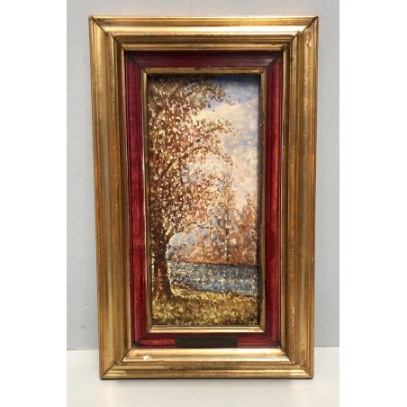 QUADRO DIPINTO OLIO TELA  Danilo Andreis "Lungo il fiume" PAESAGGIO NOVARA 1968