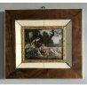 ANTICO PICCOLO QUADRO MINIATURA SCENA ROMANTICA PAESAGGIO COPPIA PASTORELLA 