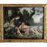 ANTICO PICCOLO QUADRO MINIATURA SCENA ROMANTICA PAESAGGIO COPPIA PASTORELLA 