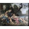 ANTICO PICCOLO QUADRO MINIATURA SCENA ROMANTICA PAESAGGIO COPPIA PASTORELLA 