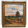 ANTICO DIPINTO OLIO CARTONE MATERICO Alvise b PAESAGGIO COLLINARE STRADA 1924 