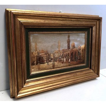 QUADRO OLIO TAVOLA V. Darneir VEDUTA CITTA' ORIENTALE PIAZZA MOSCHEA CUPOLA '900